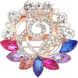 via mazzini Rose Gold Plated Flower With Multicolour Crystals Brooch Cum Saree Pin For Women (Brooch0624) 1 Pc-picture-29