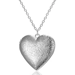 via mazzini Silver Plated Heart Memory Photo Locket Pendant With Chain Valentine Gift for Women and Girls (NK1148) 1 Pc-picture-48