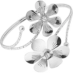 via mazzini Silver Plated Parties/Wedding 'Floral Serenity' Flower Upper Arm Bracelet Armlet Cuff Band Bangle For Women And Girls (Bracelet0605) 1 Pc-picture-52