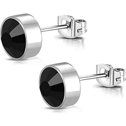 via mazzini Stainless Steel 7mm Crystal Circle Stud Unisex Earrings (ER1547)-picture-15
