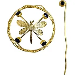 viana jewels Dragonfly Hair Bun with Blue Crystal, Gold-Toned, Decorative Hair Accessory, Brass-picture-36