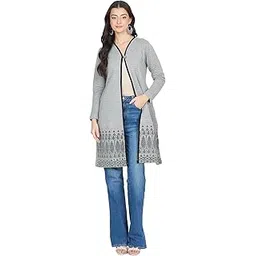 viazaa Women Self Designed V Neck Acrylic Shrug-AJK123-GREY-picture-16