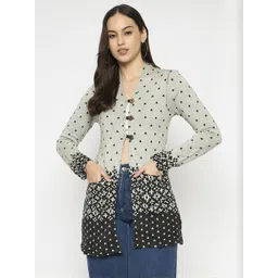 VIAZAA Women White & Black Floral Printed Longline Acrylic Shrug-picture-29