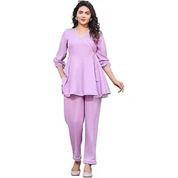 vibe vision 2-Piece Women's Co-ords Set - Viscose Rayon V-Neck 3/4 Sleeve Regular Fit Casual Shirt & Trousers Solid Design-picture-12