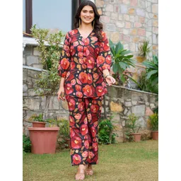 VIBE VISION Printed V-Neck Puff Sleeves Tunic With Trouser-picture-17