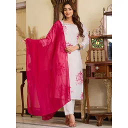 VIBE VISION Women Floral Printed Kurta with Trousers & Dupatta-picture-13