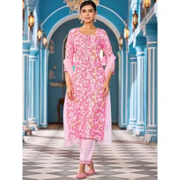 VIBE VISION Women Floral Printed Kurta with Trousers & Dupatta image 1