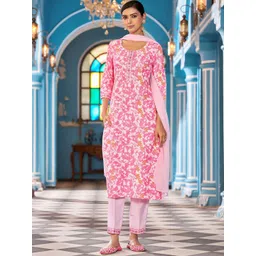 VIBE VISION Women Floral Printed Kurta with Trousers & Dupatta image 5