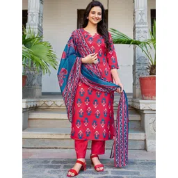 VIBE VISION Women Floral Printed Regular Kurta with Trousers & With Dupatta-picture-30