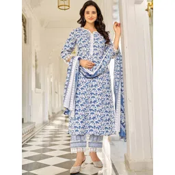 VIBE VISION Women Floral Printed Regular Kurta with Trousers & With Dupatta-picture-15