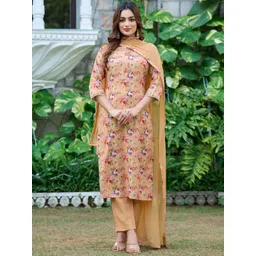 VIBE VISION Women Floral Printed Regular Kurta with Trousers & With Dupatta-picture-31