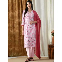 VIBE VISION Women Floral Printed Regular Kurta with Trousers & With Dupatta-picture-17