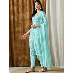 VIBE VISION Women Floral Printed Regular Kurta with Trousers & With Dupatta-picture-18