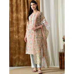 VIBE VISION Women Floral Printed Regular Kurta with Trousers & With Dupatta-picture-19