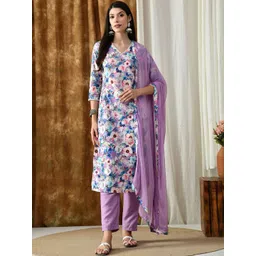 VIBE VISION Women Floral Printed Regular Kurta with Trousers & With Dupatta-picture-20