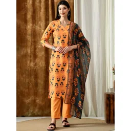 VIBE VISION Women Floral Printed Regular Kurta with Trousers & With Dupatta-picture-22
