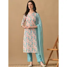 VIBE VISION Women Floral Printed Regular Kurta with Trousers & With Dupatta-picture-23