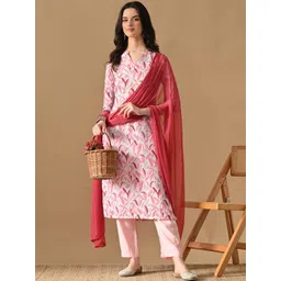 VIBE VISION Women Floral Printed Regular Kurta with Trousers & With Dupatta-picture-32