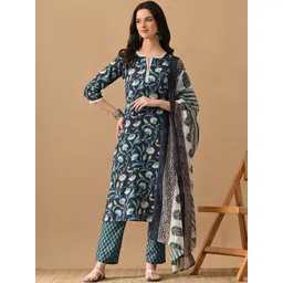 VIBE VISION Women Floral Printed Regular Kurta with Trousers & With Dupatta-picture-26