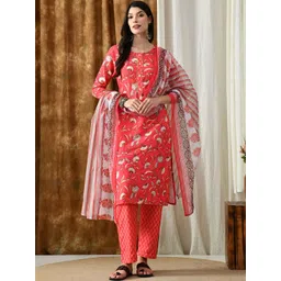 VIBE VISION Women Floral Printed Regular Thread Work Kurta with Trousers & With Dupatta-picture-33