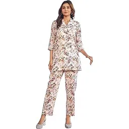 Women's Cotton Blend Regular Fit Printed Cord-Set with Elegant Design | Stylish & Comfortable Top and Pant Cord-Set for Casual Outings, Functions, Gatherings (Off White)-image-10