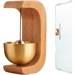 vibecraft Wooden Door Bell with Brass Bell Dopamine Door Bell Adhesive Magnetic Doorbell Iron, Wood Windchime-picture-12
