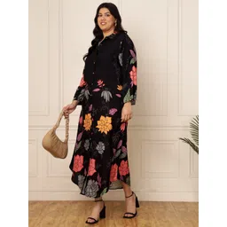 vibes by deebaco DEEBACO Plus Size Floral Printed Shirt Collar Midi Dress-picture-17
