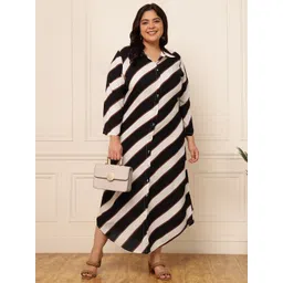 vibes by deebaco DEEBACO Plus Size Striped Shirt Midi Casual Dress-picture-15