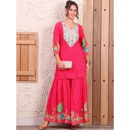Vibes by Deebaco Embellished Round Neck Kurta With Printed Sharara Co-Ords-picture-39