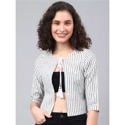 Vibes by Deebaco Women Cotton Striped Crop Tie-Up Shrug-picture-34