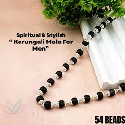 vibesle Karungali Malai Silver Cap Plated Necklace | Original Black Ebony Wood Mala Wood Necklace-picture-24