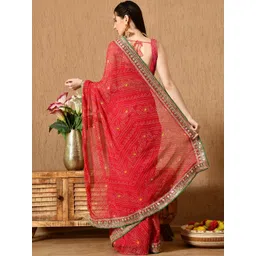 Vibhagyaa Woven Design Mirror Work Poly Georgette Heavy Work Saree image 5