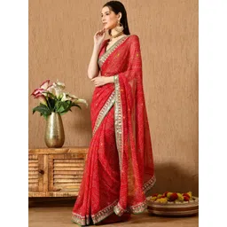 Vibhagyaa Woven Design Mirror Work Poly Georgette Heavy Work Saree image 4