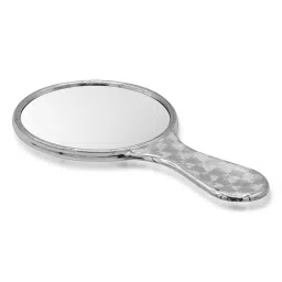 Victor Enterprises Small Oval Shape Silver Plastic Handheld Beauty Makeup Mirror for Bathroom, Dressing Table/Shaving/and for Travel kit 3 inch image 2