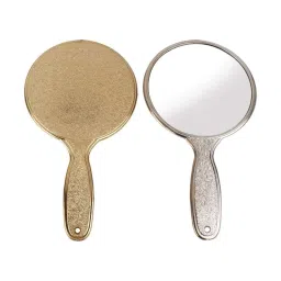 Victor Enterprises Small Oval Shape Silver Plastic Handheld Beauty Makeup Mirror for Bathroom, Dressing Table/Shaving/and for Travel kit 3 inch image 1