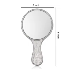 Victor Enterprises Small Oval Shape Silver Plastic Handheld Beauty Makeup Mirror for Bathroom, Dressing Table/Shaving/and for Travel kit 3 inch image 3