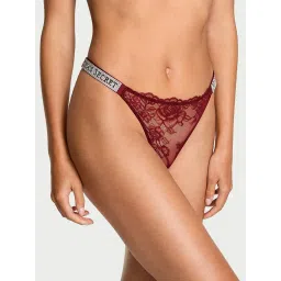 victoria's secret intimates Victoria's Secret Red Very Sexy Shine Strap Rose Lace Thong Panty-picture-40