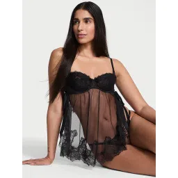 victoria's secret intimates Victoria's Secret Women Black Lace-Trim Babydoll with Panty-picture-26