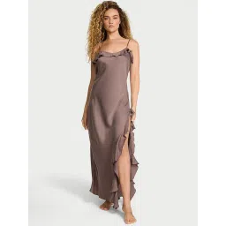 victoria's secret intimates Victoria's Secret Women Brown Silky Flutter Ruffled Long Slip Nightdress-picture-41