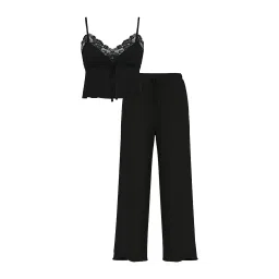 victoria's secret intimates Victoria's Secret Women Black Self Design Top & Pyjama image 3