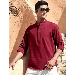 Vida Loca Cotton Band Collar Slim Fit Short Kurta-picture-22