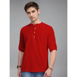 Vida Loca Men Mandarin Collar Roll-Up Sleeves Slim Fit Cotton Kurta-picture-25