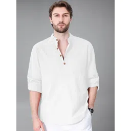 Vida Loca Men Mandarin Collar Roll-Up Sleeves Slim Fit Cotton Kurta-picture-33