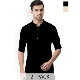 Vida Loca Selection Of 2 Band Collar Cotton Slim Fit Straight Short Kurtas-picture-38