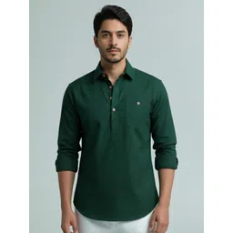 Vida Loca Shirt Collar Roll-Up Sleeves Cotton Straight Kurtas-picture-32