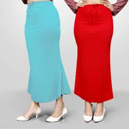 VIDHATA FASHION Petticoat Combo For Women Fish Cut Shape Saree Inskirt Red and Sky Blue Lycra Blend Petticoat-picture-16