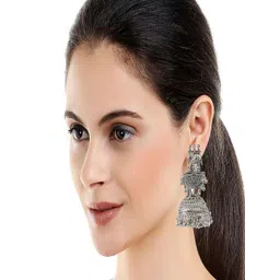 Vientiq German Silver-Plated Artificial Beads Beaded Oxidised Dome Shaped Jhumkas-picture-33