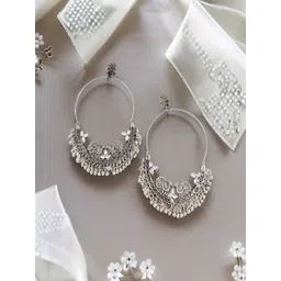 Vientiq German Silver-Plated Beaded Oxidized Circular Shape Drop Earrings-picture-14