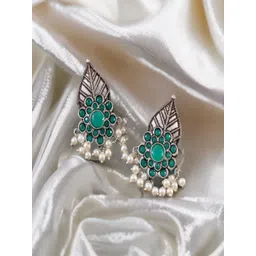 Vientiq German Silver Plated Stones Studded & Beads Beaded Oxidised Drop Earrings-picture-35