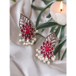 Vientiq German Silver Plated Stones Studded & Beads Beaded Oxidised Drop Earrings-picture-19